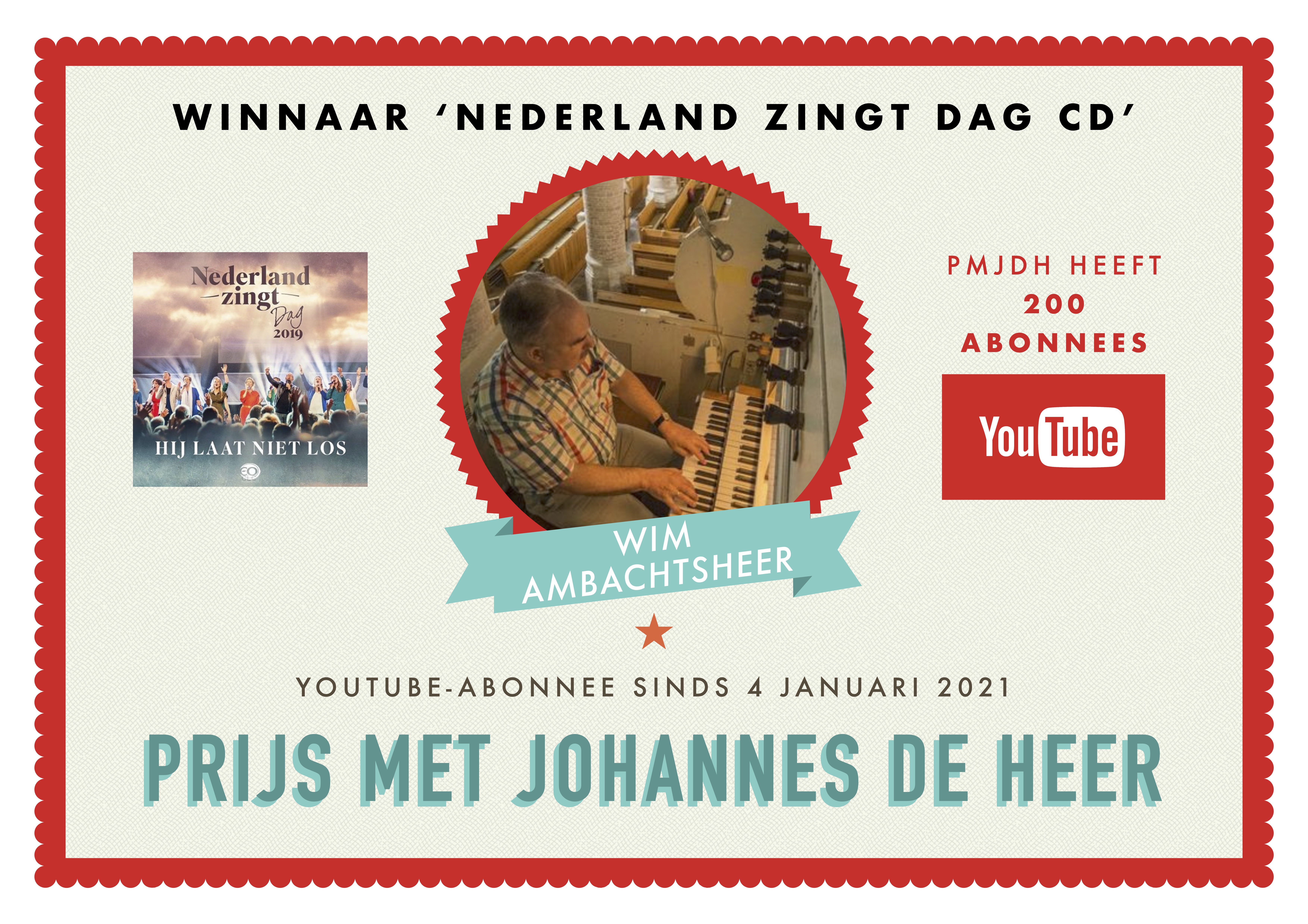 winnaar NL ZINGT DAG CD (200 abonnees YouTube)